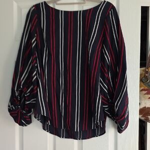 CAbi Navy and Red Striped Blouse